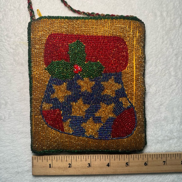 Vintage Festive Holiday Beaded Stocking Crossbody Bag - Picture 5 of 10